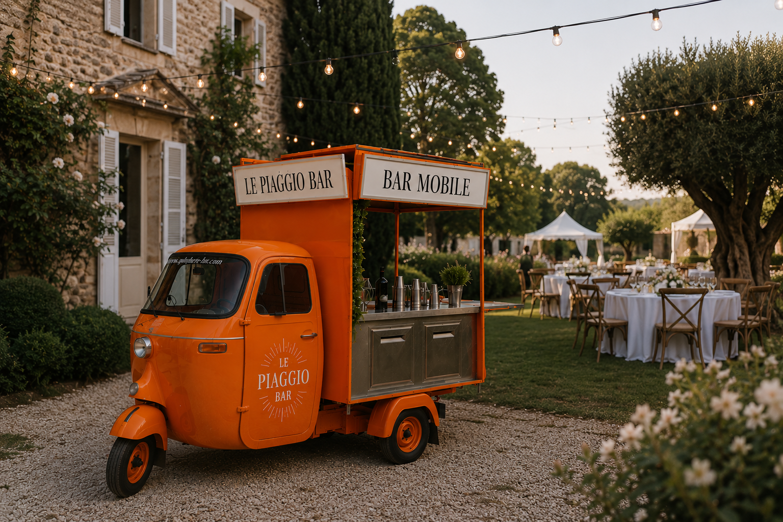 Piaggio APE 1962 Piaggio Bar, bar mobile dans un jardin provençal